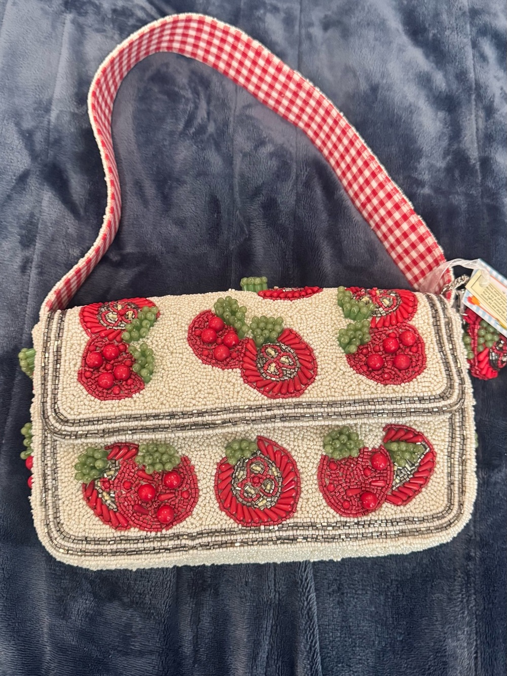 NWT- Beaded Red & Green Floral Shoulder Bag